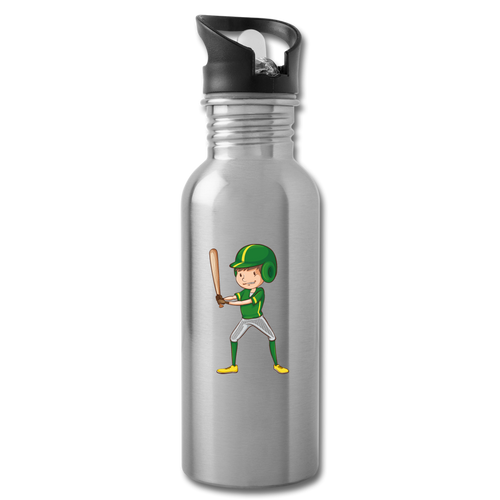 Baseball Kid Player Water Bottle - silver