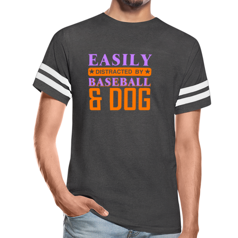 EASILY DISTRACTED BY BASEBALL Vintage Sport T-Shirt - vintage smoke/white